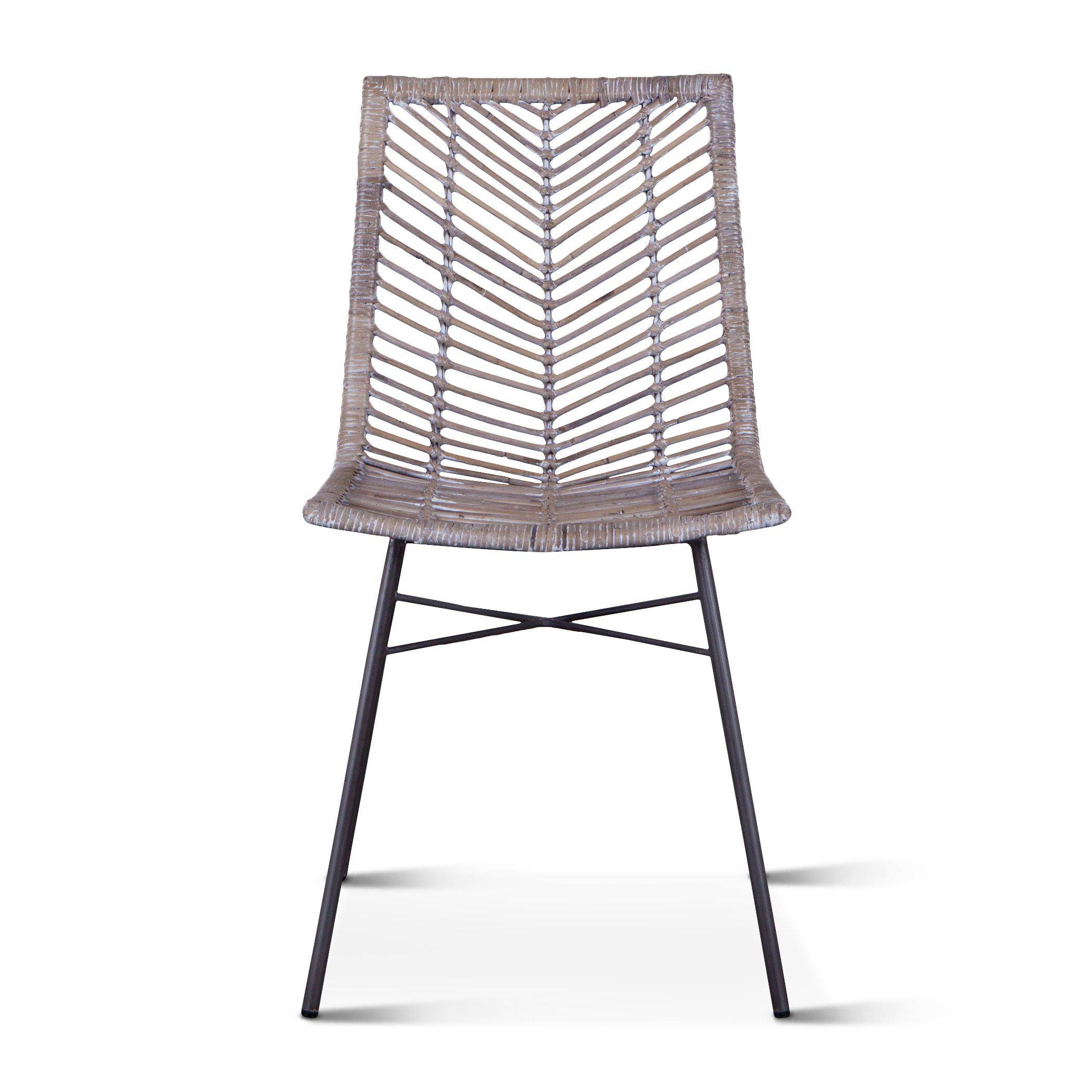 World Interiors Bali Kubu Rattan Gray Whitewash Anthracite Dining Chairs, Set of 2