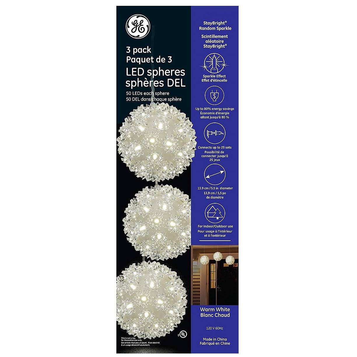 GE 3 Pack Spheres 50 LEDs in Each Sphere Warm White