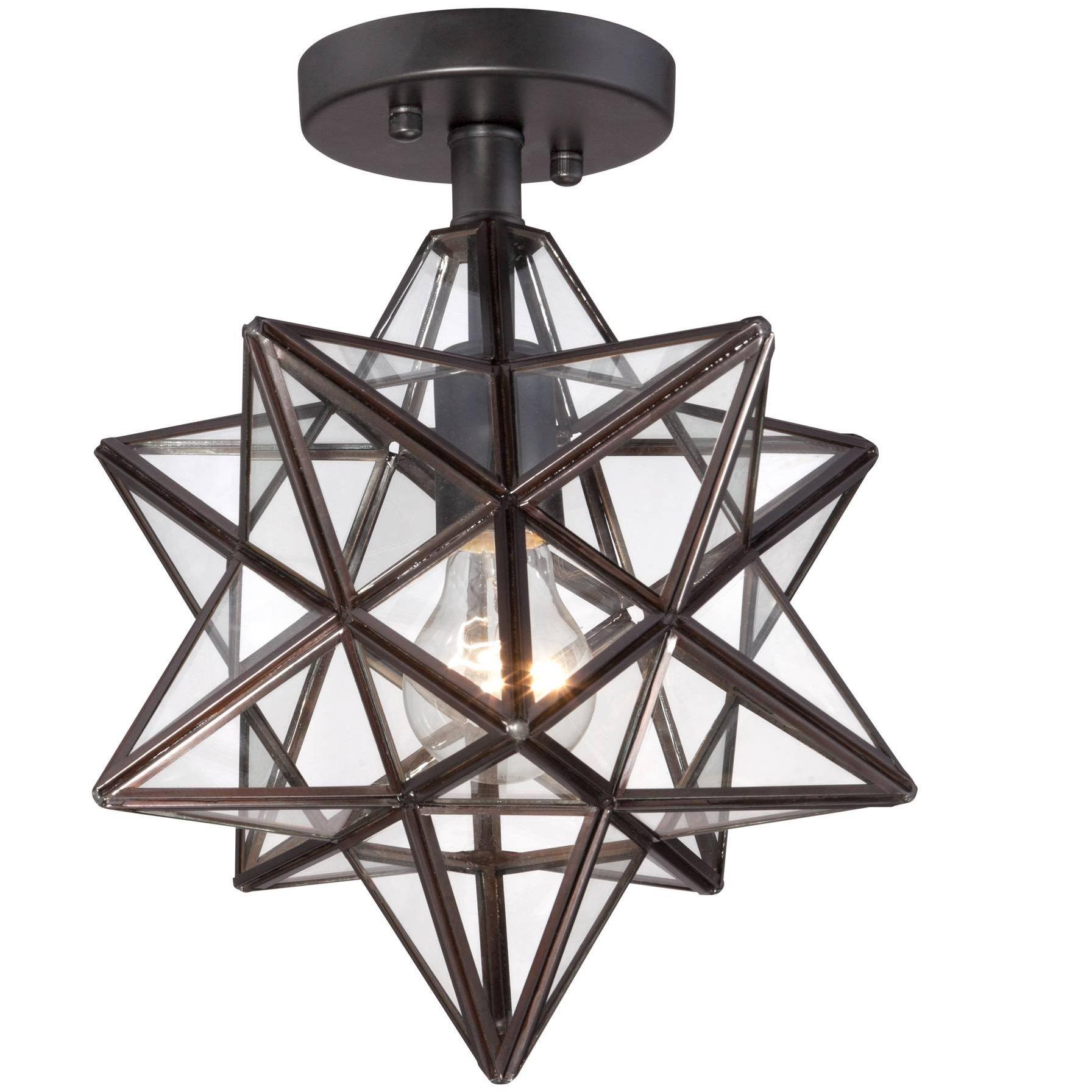 Cuthbert Clear Glass 11x22 Wide Black Iron Star Ceiling Light