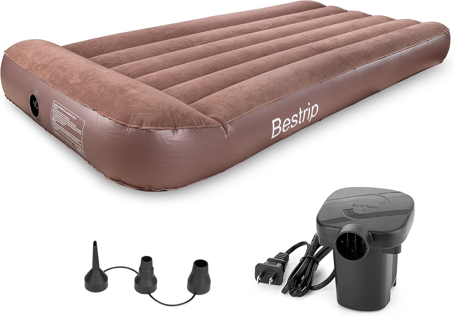 Bestrip Air Mattress Twin Size Inflatable Bed with Electric Air Pump Single Camping Blow Up Mattress, Camping Accessories (Brown) Pack of 2