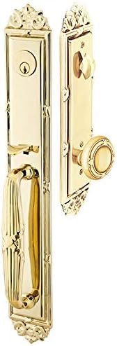 Emtek Tubular Entry Door Set Imperial Style with a Ribbon & Reed Knob on The Interior Side 2 Backset Sizes Included Polished Brass (Lifetime), Model: 4911-US3