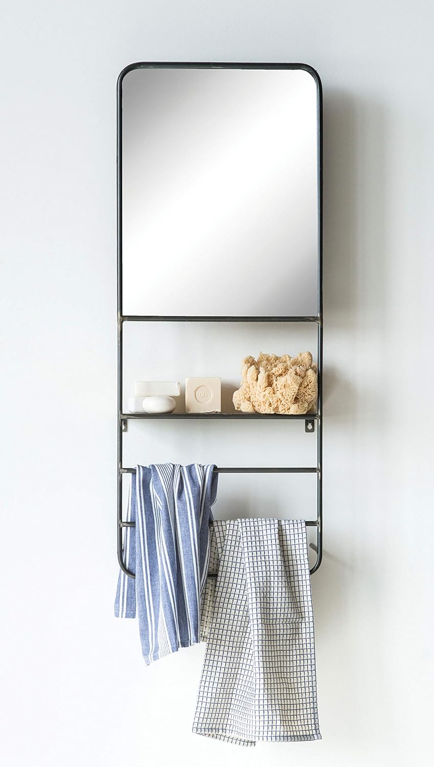 Creative Co-Op Metal Wall Rods & Shelf Mirror, Black