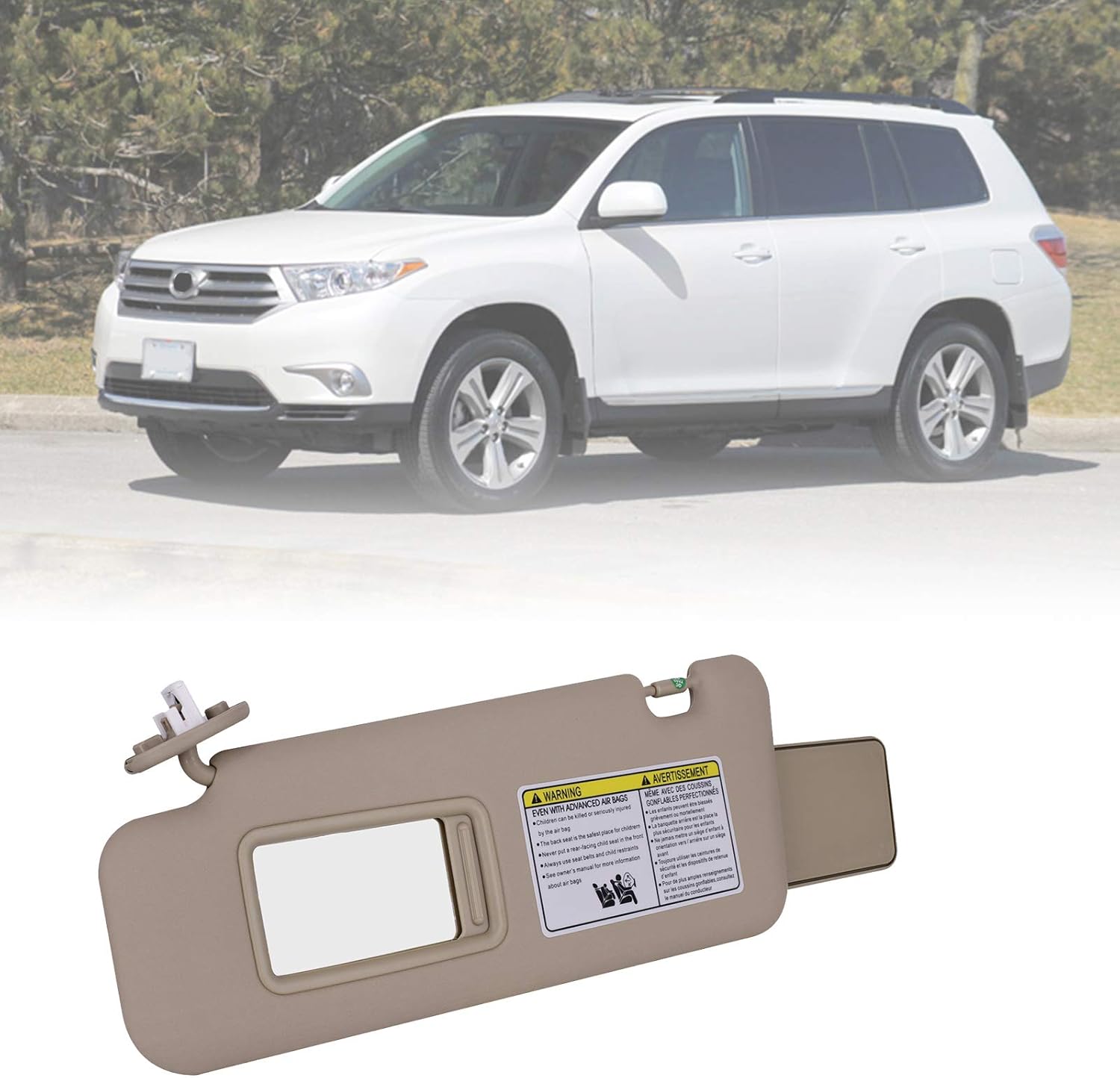 CULMKARI Left Driver Side Sun Visor for Toyota Highlander 2008-2013 with Vanity Light Replaces 74320-48500-B0 Beige