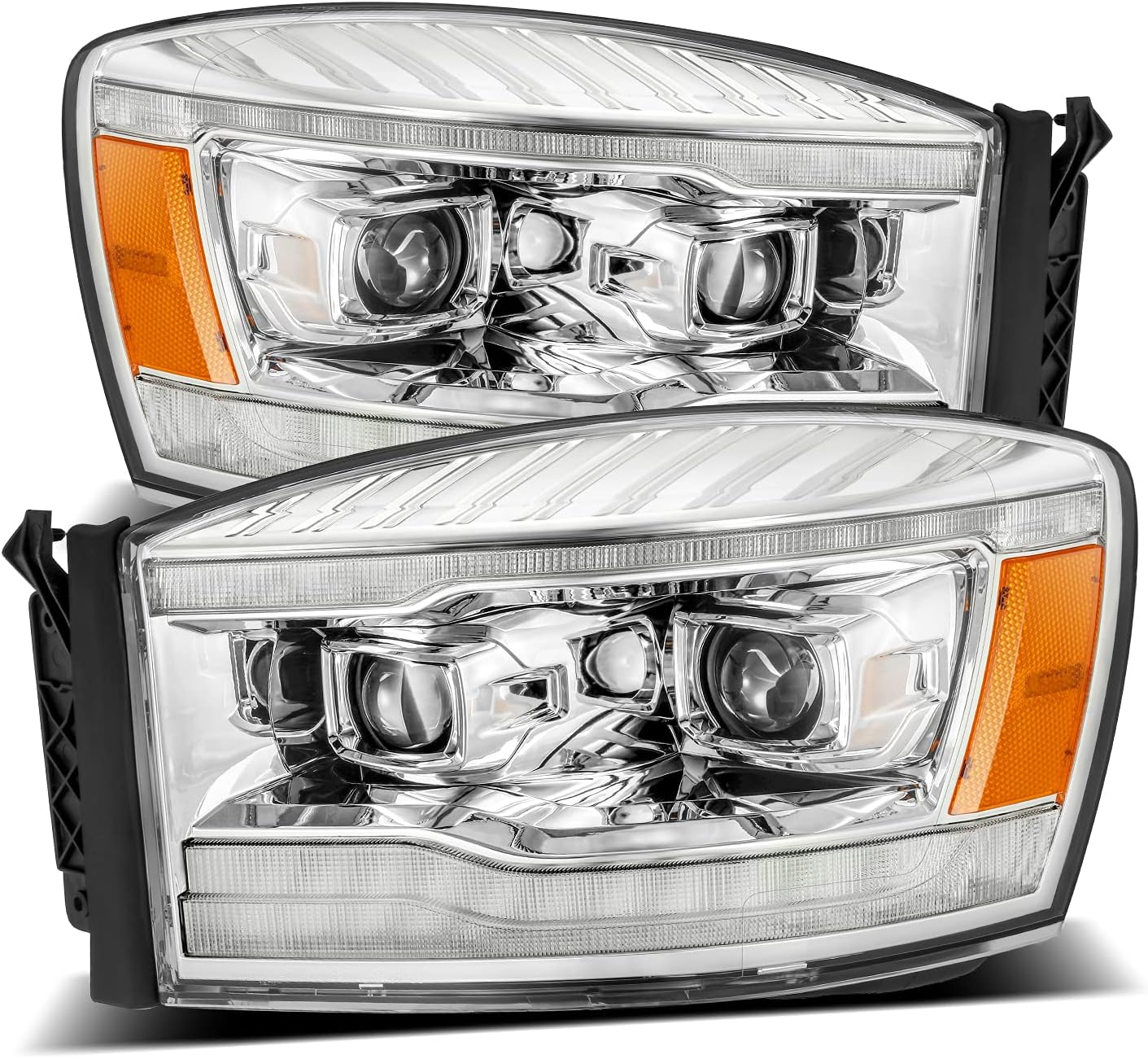 AlphaRex PRO-Series Alpha-Black For 2006-2008 Dodge Ram 1500/2006-2009 Dodge Ram 2500/3500 Switchback DRL/Sequential Signal LED Dual Projector Headlights