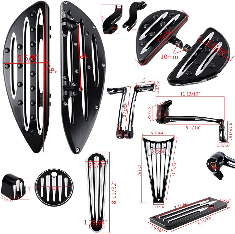 Front Rear Floorboards Footpeg Mount Brake Arm Kits Heel Toe Shift Levers Shifter Pegs Dash Accessory Pack Ignition Fuel Door Saddlebag Latch Cover Frame Grille Compatible with 09-13 Harley Touring