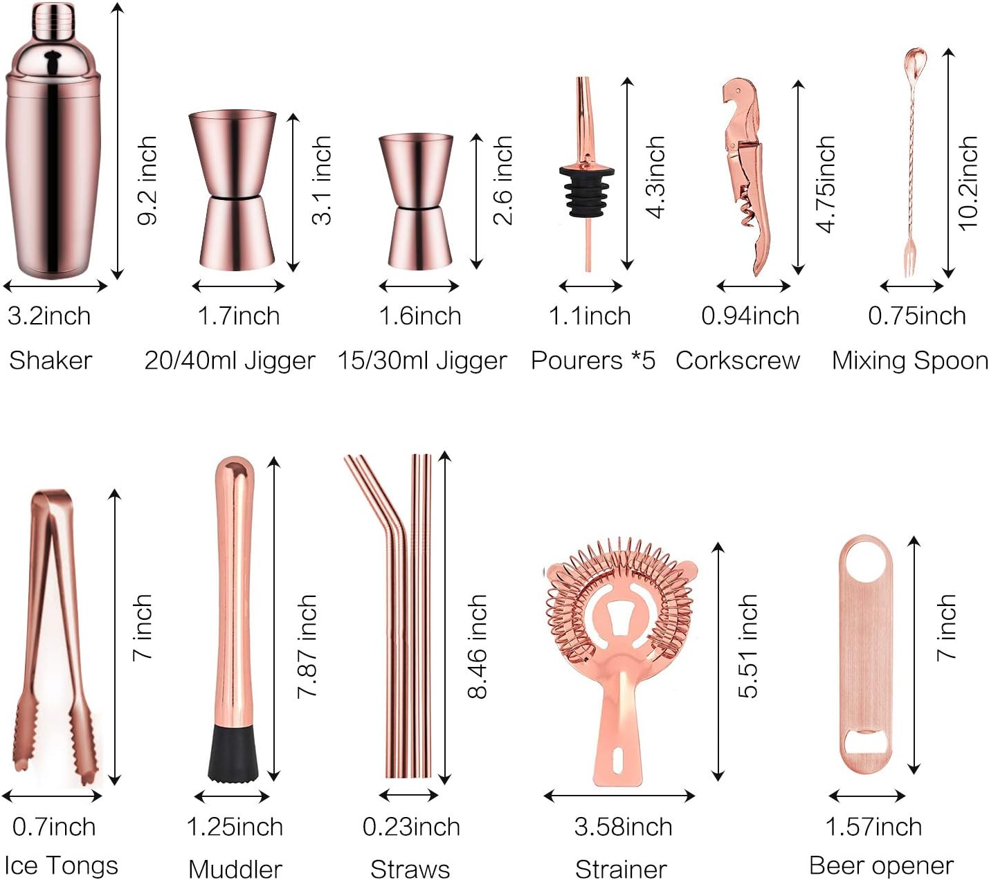 X-cosrack Bar Set |18-Piece Rose Gold Home Cocktail Shaker Set | Stainless Steel Bar Tools with Rotating Stand | Bartender Kit for Professional and Beginners Pack of 2