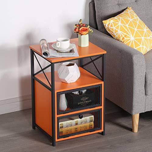 VECELO Modern Night Stand, End Side Table with Storage Space and DOOR, Nightstands with Flip Drawers for Living Room,Bedroom,Lou