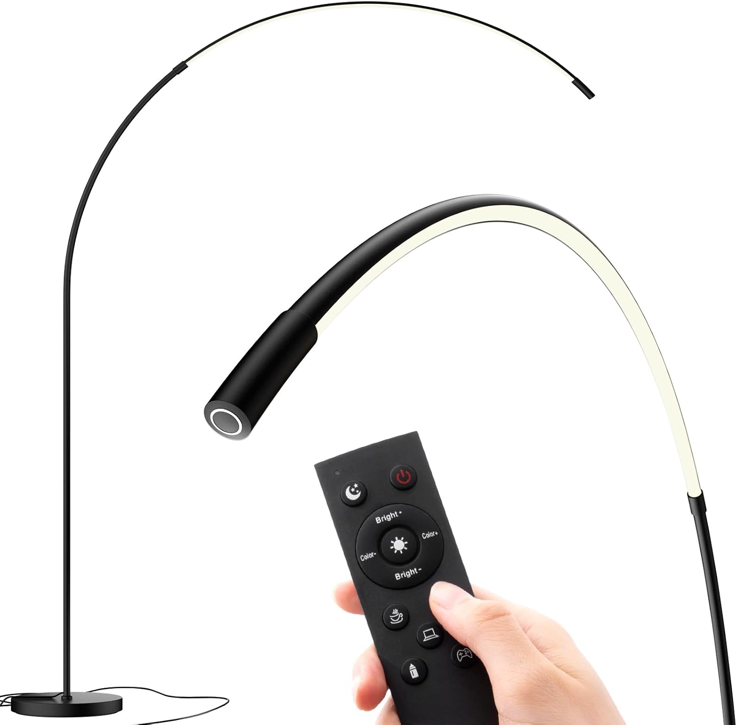 addlon LED Arc Floor Lamp with Remote Control, Stepless Color temperatures and Brightness, Standing Lamp Dimmable Light Arching from Behind The Sofa Living Room Bedroom Office Pole Lamp - Black