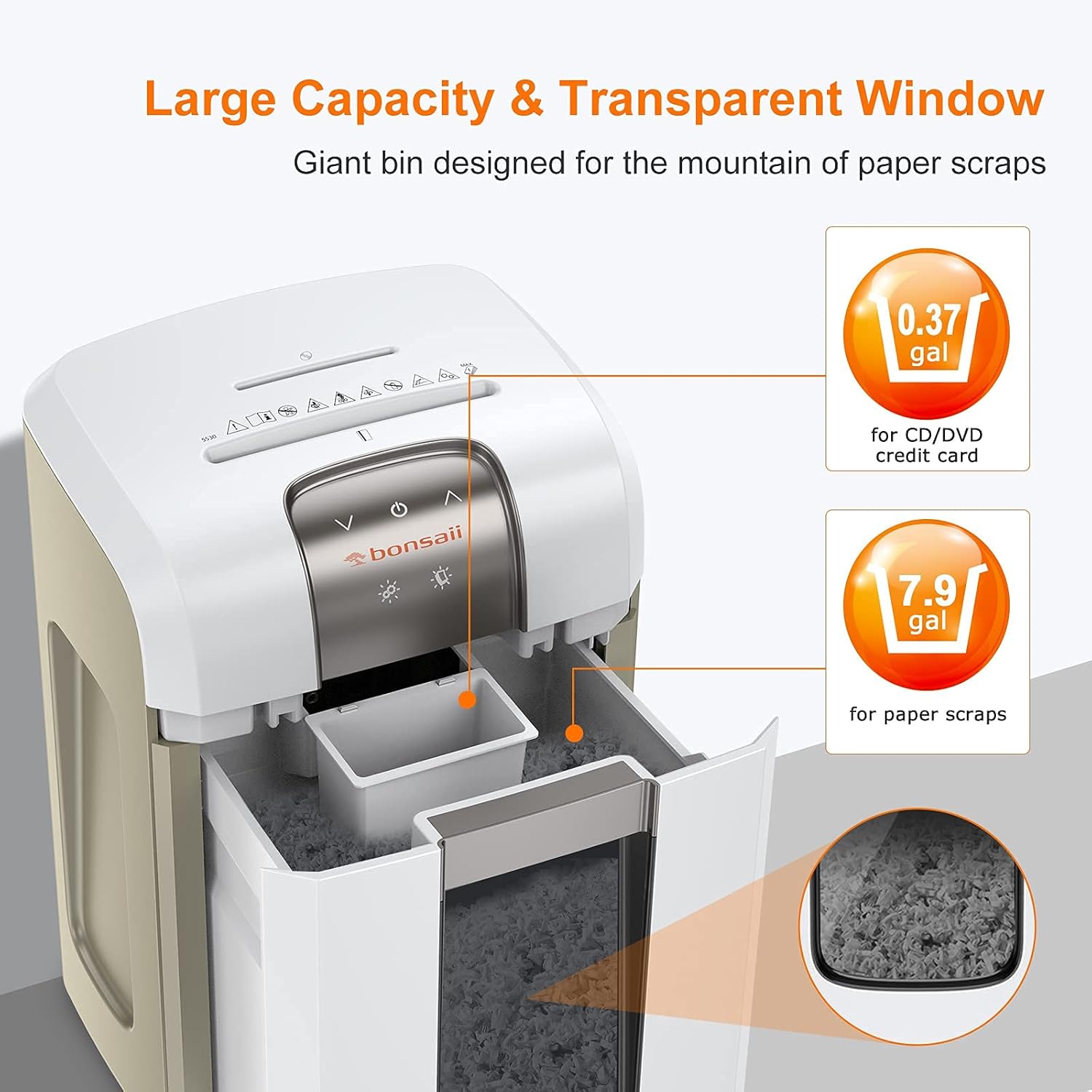Bonsaii Micro Cut Shredder, P-6 Level Paper Shredder for Office Home Use Heavy Duty, 240-Minute 5 Sheets 7.9 Gallons High-Capacity Commercial Document Shredder for CDs/Credit Cards Shredding - 5S30