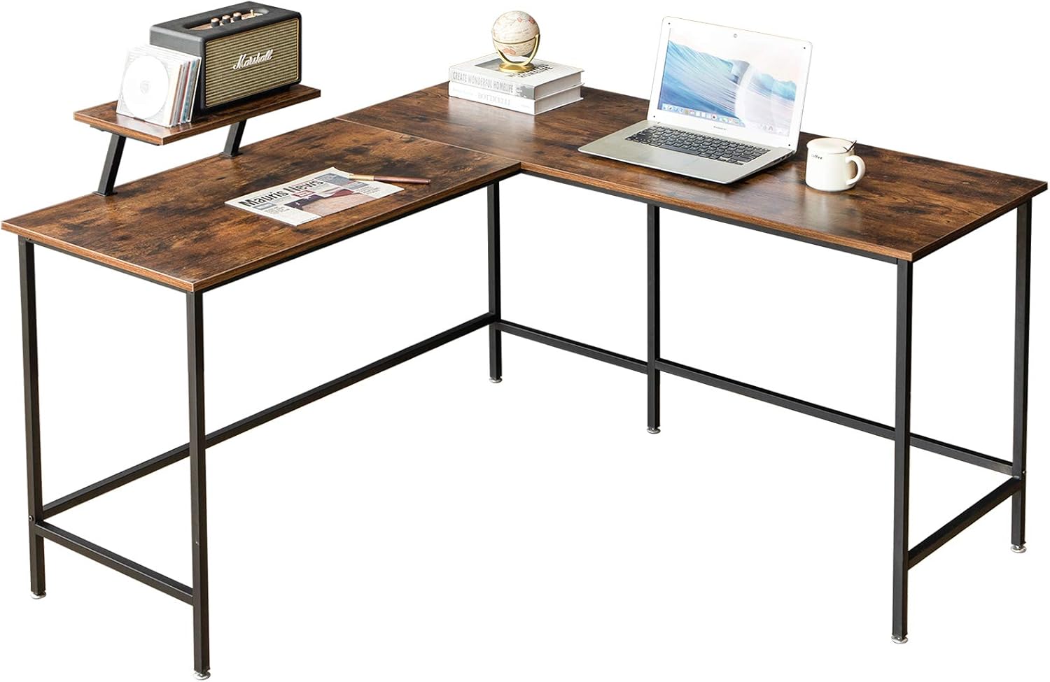 IBUYKE Industrial 53.1” L-Shaped Computer Desk with Monitor Stand, Large Modern Corner Table for Multi-purpose, Study Workstation for Home Office, Space-Saving Gaming Table, Easy Assembly UTMJ052H Pack of 2