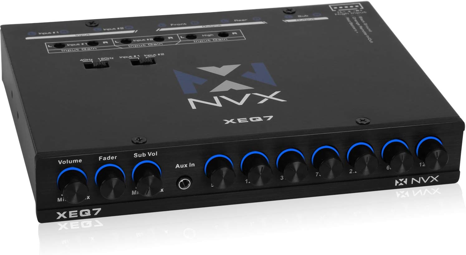 NVX XEQ7 7-Band Graphic Stereo Equalizer 1/2 DIN with Dual Aux Input and Sub Control Pack of 2