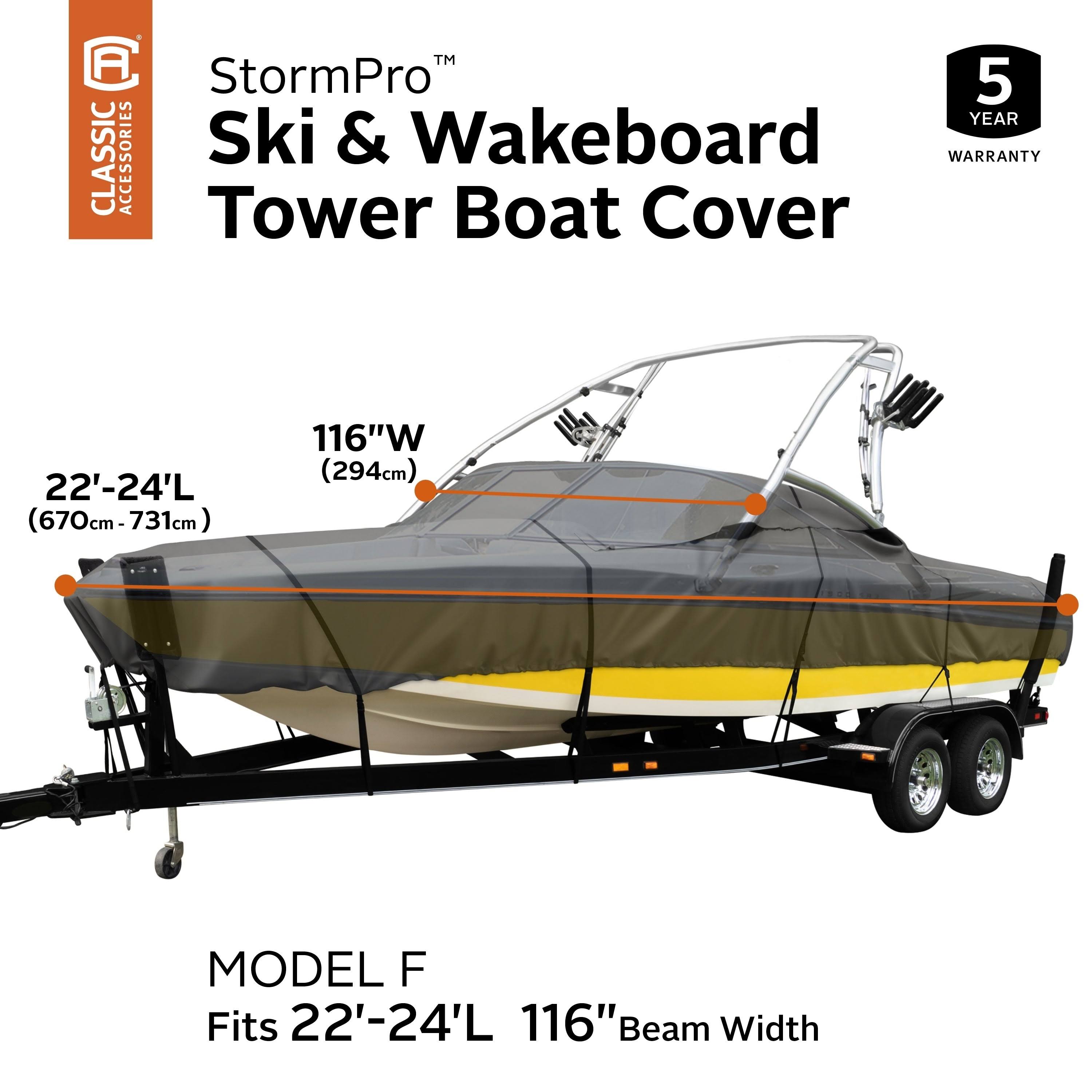 Classic Accessories StormPro Heavy-Duty Ski u0026 Wakeboard Tower Boat COVER, Fits Boats 22 - 24 ft Long, Beam Width to 116 in W