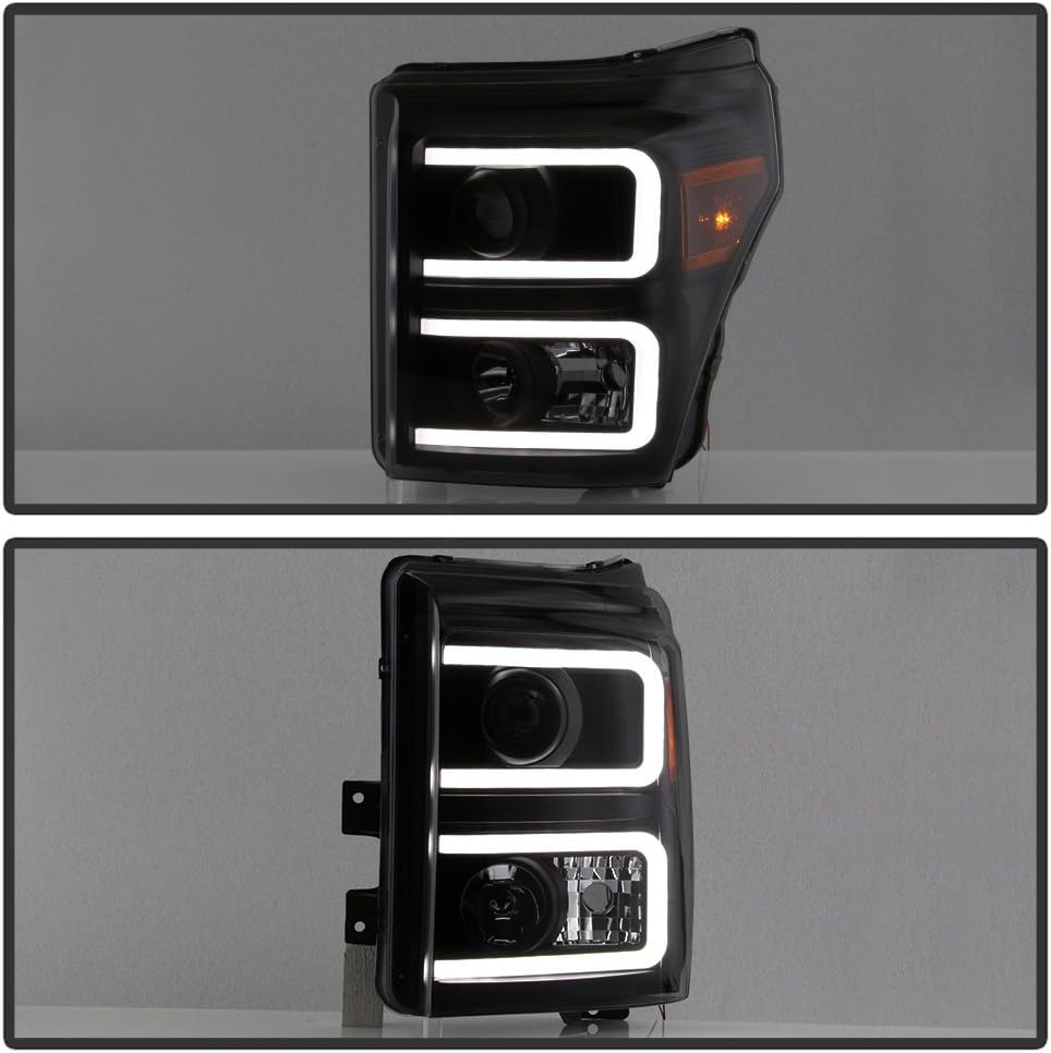 ACANII - For Black Smoke 2011-2016 Ford F250 F350 SuperDuty LED DRL Tube Projector Headlights Driver + Passenger Side