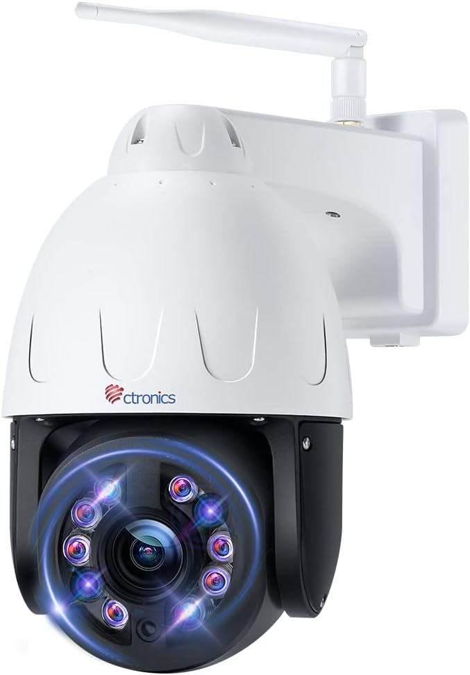 5MP PTZ Security Camera Outdoor 5X Optical Zoom, Ctronics Auto-Tracking WiFi Wireless IP Dome Surveillance with Cruise, Human Detection, Spotlight Color Night Vision, CMOS Image Sensor, 2-Way Audio