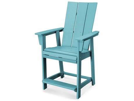 POLYWOOD Modern Adirondack Counter Chair in Teak