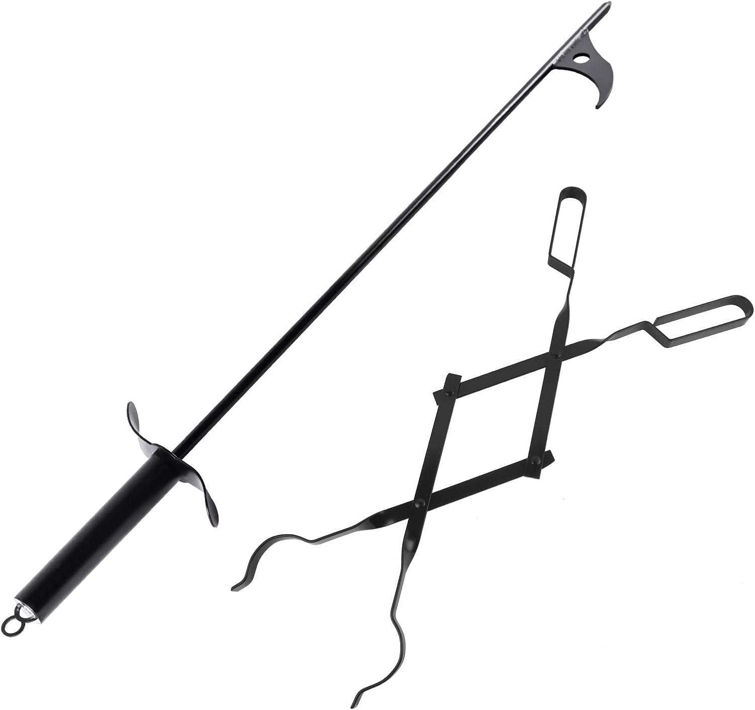 30 inches Firewood Fire Pit Poker and 26 inches Fireplace Tongs Log Grabber, Fire Pit Tools Kits for Camping, Wood Stove, Campfire, Indoor and Outdoor use