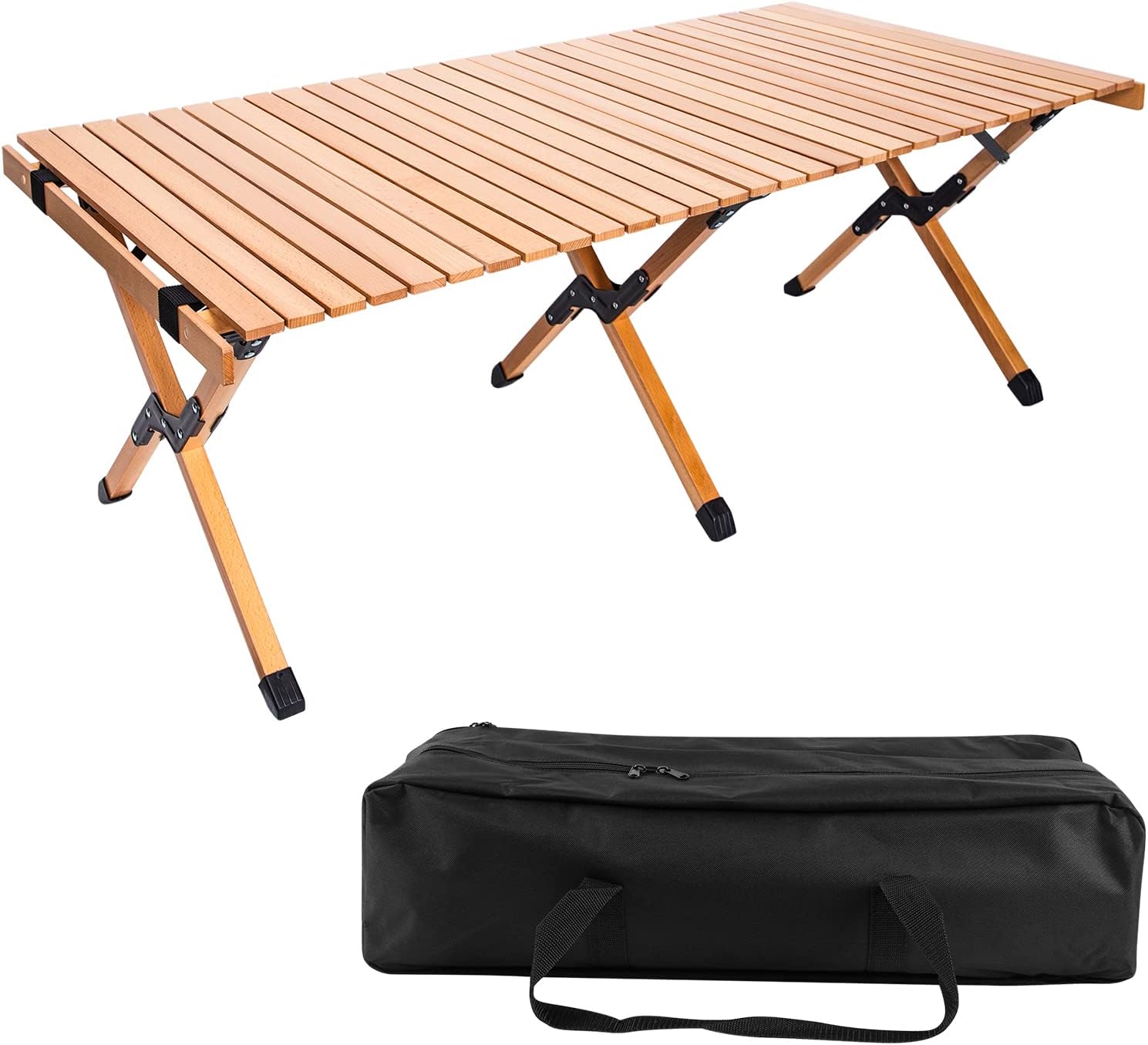 Panghuhu88 Camping Table, 4ft Portable Folding Picnic Table for Outdoor Indoor Use, Low Height Roll Up Wood Table with Carrying Bag for BBQ, Picnic, Camp, Travel, Beach, Patio, Garden