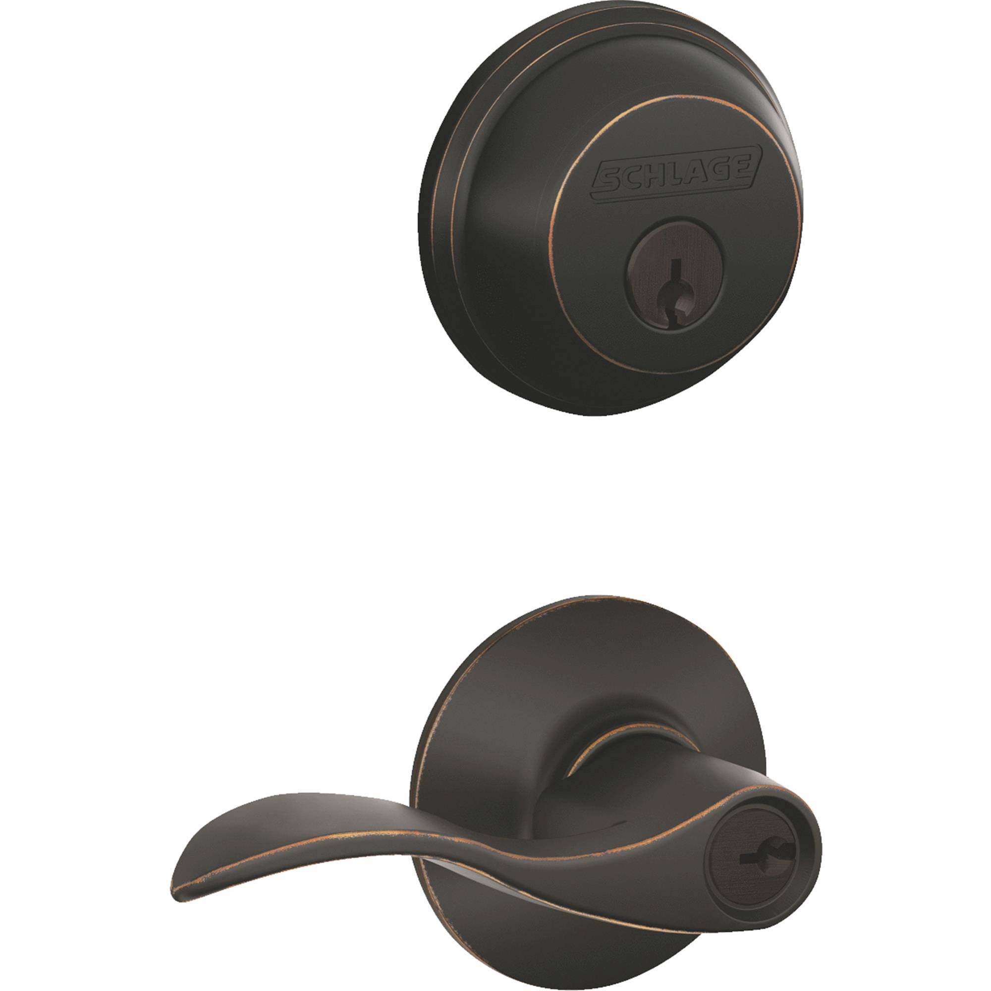 Schlage Single Cylinder Deadbolt and Keyed Entry Accent Lever - Aged Bronze