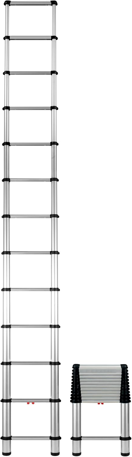 Telesteps 1600E Fully Automatic Telescoping Ladder, with Patented One-Touch Release, OSHA Compliant 12.5 ft Extended Height, Up to 16 ft Reach May be Possible, Telescoping Extension Ladder