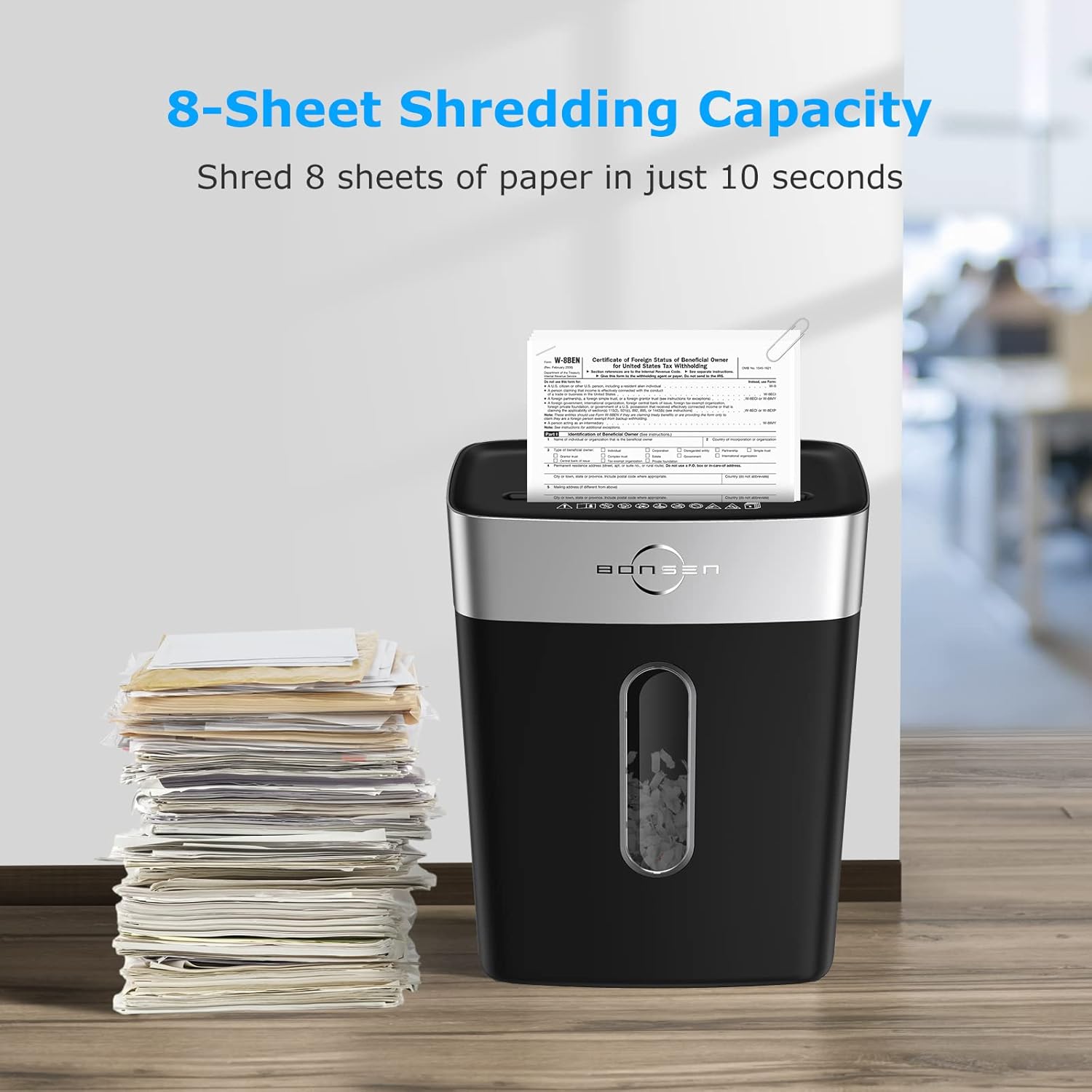 BONSEN Paper Shredder for Home Use, 8-Sheet Cross Cut Credit Card Shredder, Small Shredder for Home Office, 4 Gallons Wastebasket with Transparent Window, High Security Level P-4, Black (S3101) Pack of 2