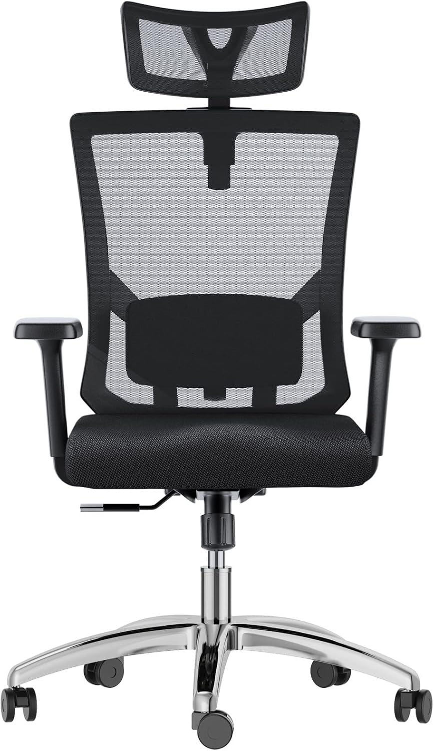 Leteuke Office Chair, Ergonomic Office Chair High Back Mesh Office Chair with Padded Lumbar Support, 135&deg; Reclining Office Chair with Adjustable Armrests and Headrest Home Office Desk Chairs, Black