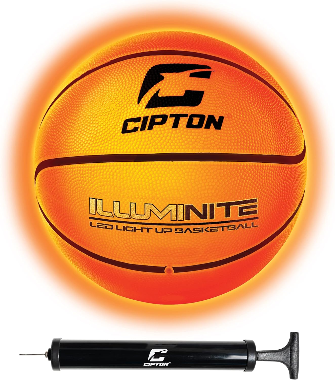 Cipton Glow in The Dark Basketball, LED Light Up Basketball for Ultimate Nighttime Games, 2 LED Bright Lights, Premium Rubber Junior, Youth and Official Size Basketball Batteries & Pump Included Pack of 2