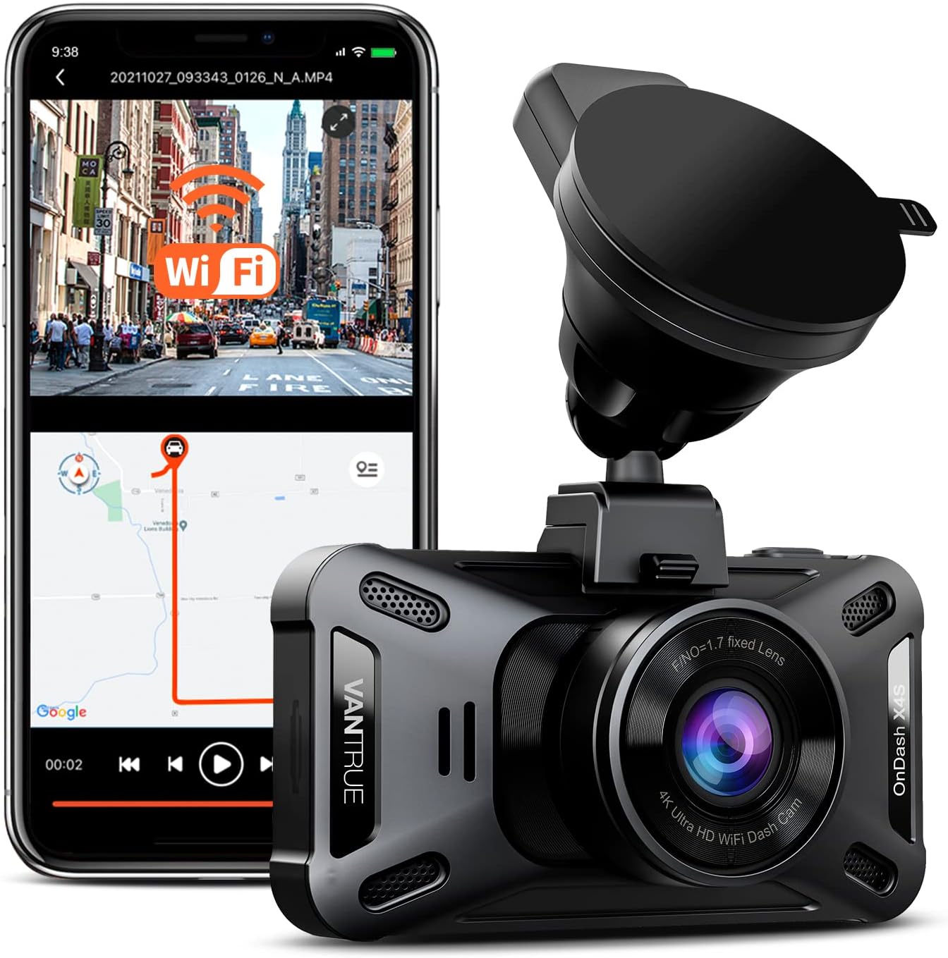 Vantrue X4S 4K 5G WiFi Dash Cam, 2160P 3