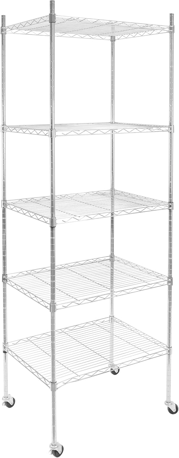 Mount-It! 5 Tier Wire Shelving with Wheels | - Rolling Garage Shelves, Closet Metal Racks with Shelves and Shelving or Utility Shelf for Laundry Room | Adjustable Shelf Height | No Tools Required