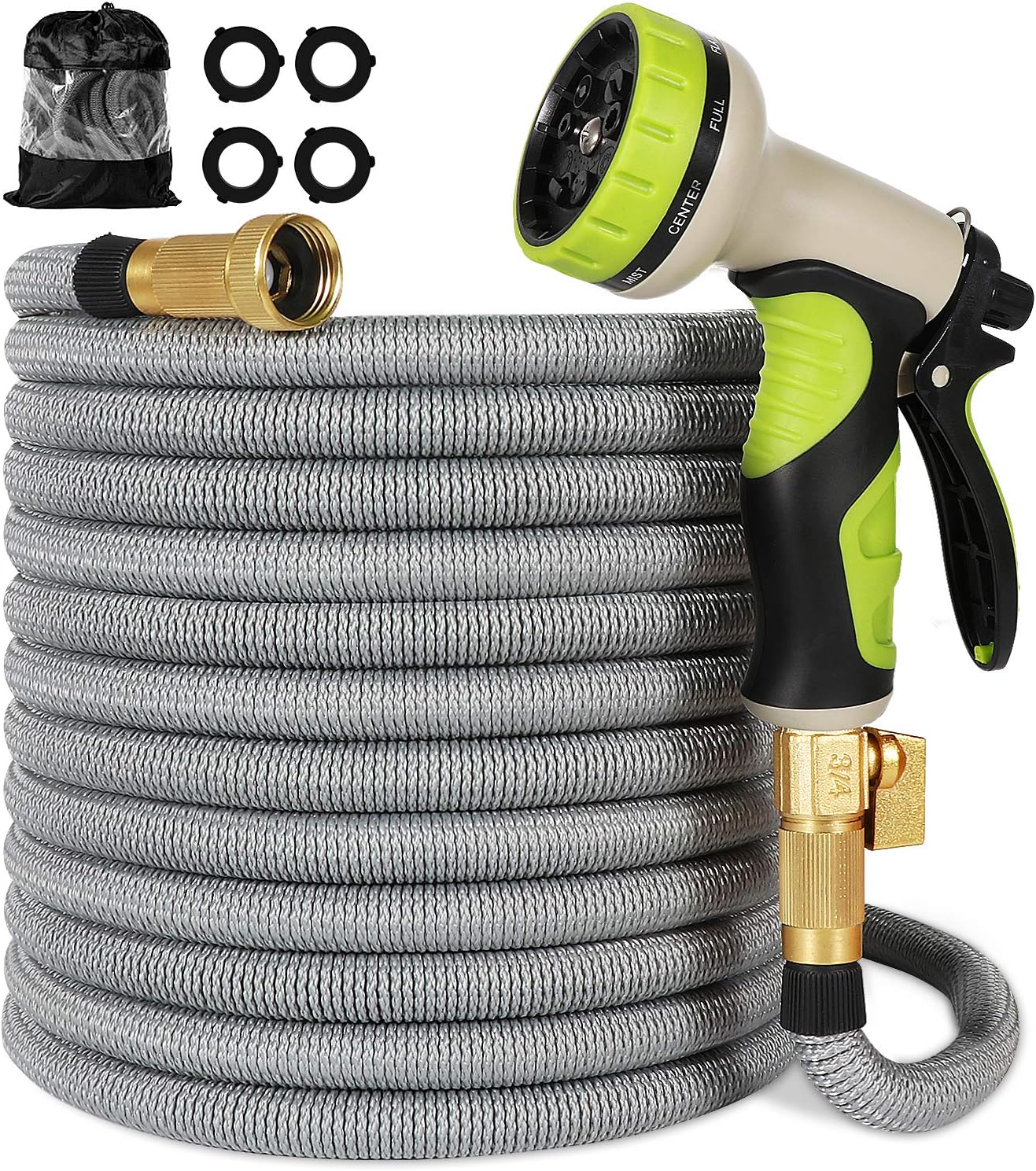 Linquo Garden Hose 150 ft - Expandable Water Hose with 9 Function Sprayer Nozzle, Solid Brass Connectors Fittings, Heavy Duty Expanding Retractable Latex Hose Pipe - New Flexible Hose Pack of 2