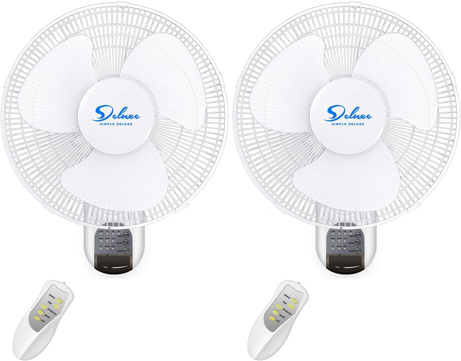 Simple Deluxe 2 Pack-16 Inch Digital Wall Mount Fan with Remote Control 3 Oscillating Modes, 3 Speed, 72 Inches Power Cord, White, 2 Exhaust Pack of 2