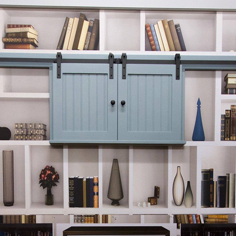 Quiet Glide 6 ft. Black Round Hook Mini Sliding Barn Door Hardware Kit for Double Furniture Wood Doors | NT.1310.01.08-72-2