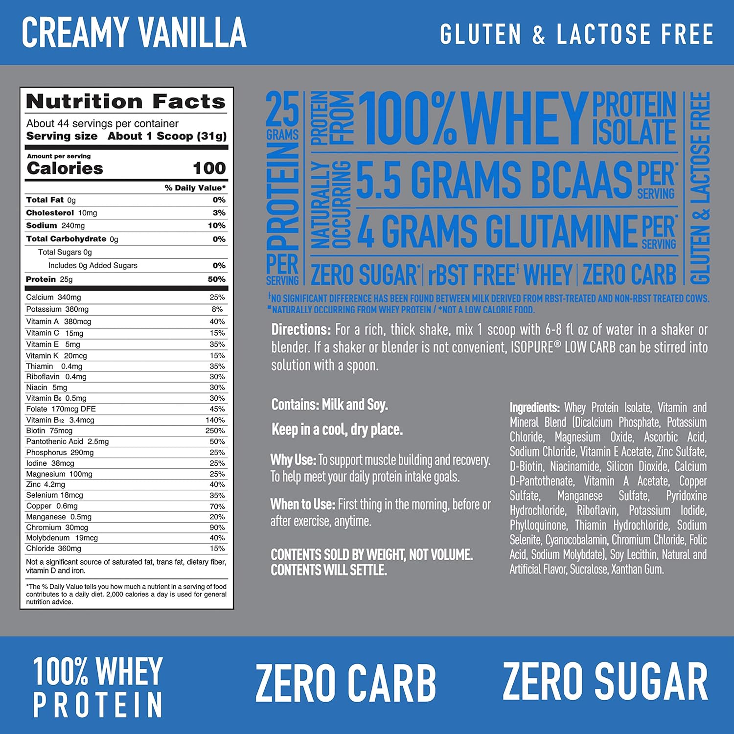 Isopure Whey Isolate Protein Powder with Vitamin C & Zinc for Immune Support, 25g Protein, Zero Carb & Keto Friendly, Flavor: Creamy Vanilla, 3 Pounds (Packaging May Vary) Pack of 2
