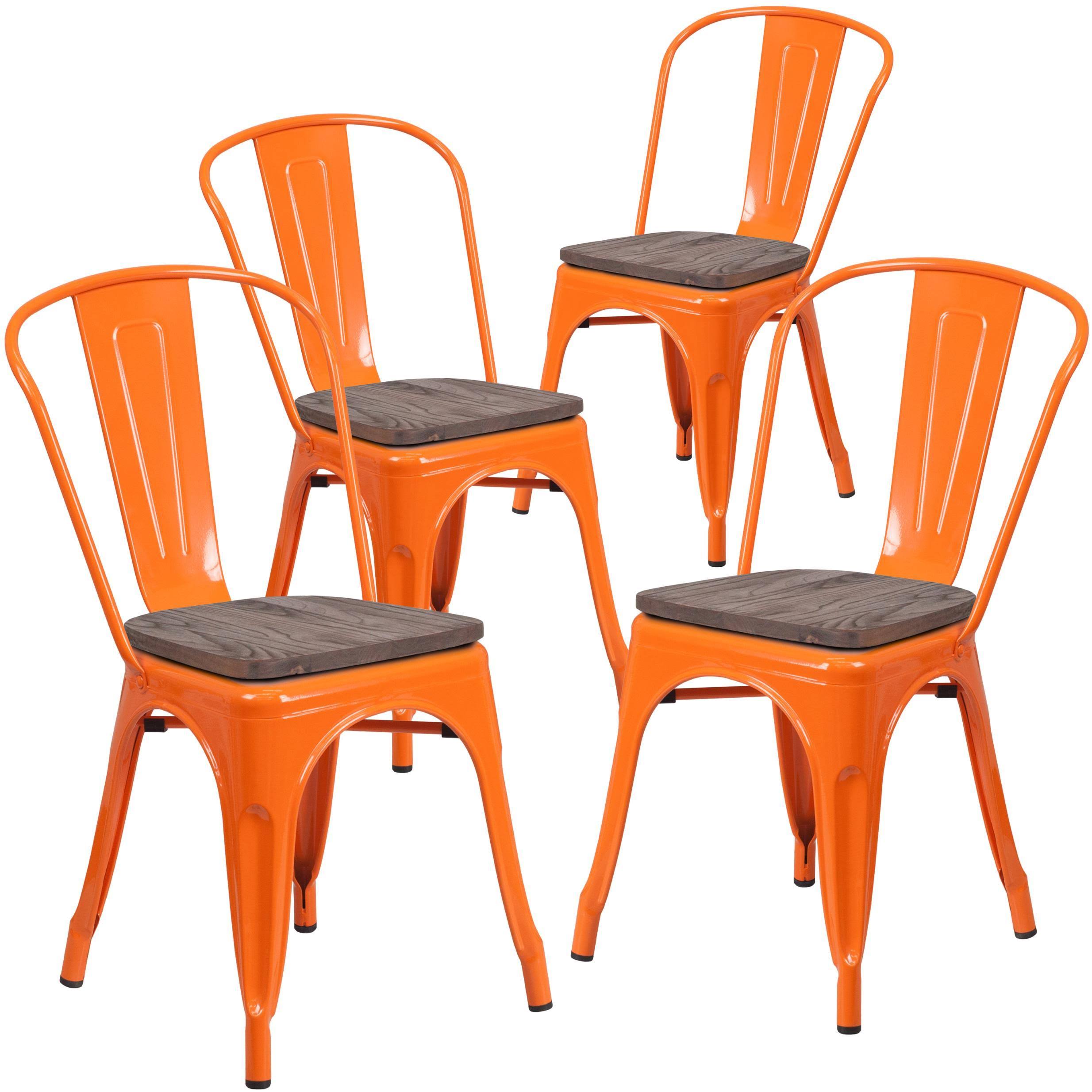 Flash Furniture 4 Pk. Metal Stackable Chair with Wood SEAT, Blue