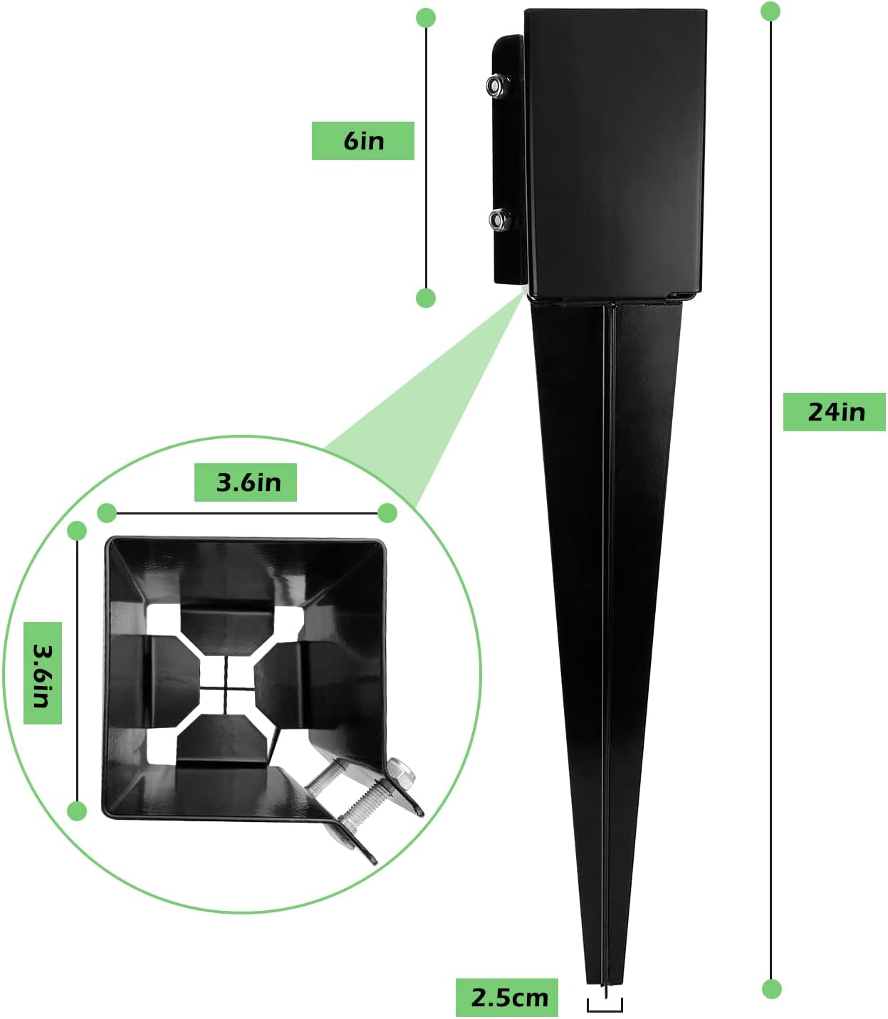 XYADX Fence Post Anchor Ground Spike Heavy Duty Black Powder Coated Fence Stakes Post Base for Mailbox, 24 x 4 x 4 Inches Outer Diameter Post Anchor (Inner Diameter 3.5 x3.5 Inches), Pack of 4