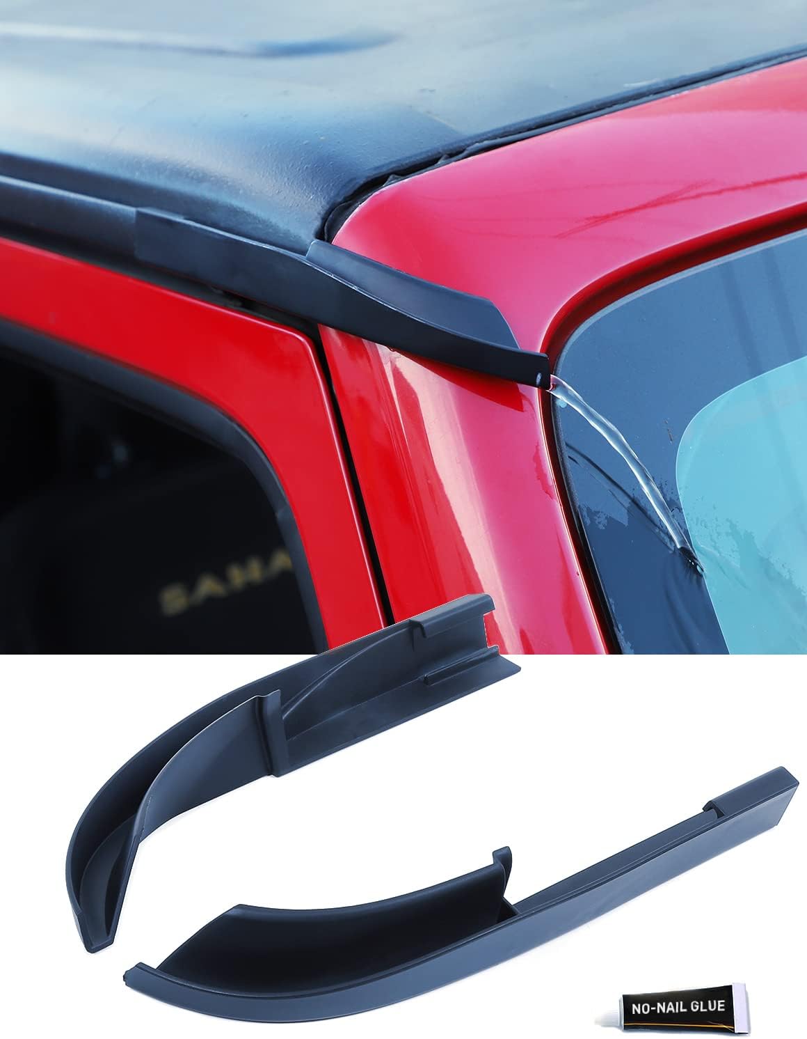Savadicar Upgraded Version Rain Gutter Extensions, Roof Hard-Top ABS Rain Groove Diverter, Rainwater Deflector Compatible with 2007-2018 Jeep Wrangler JK JKU, Exterior Accessories, Black, 2 PCs