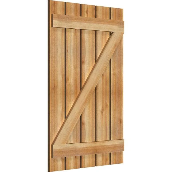 28 7/8x22W x 44x22H TimberCraft Five 5 3/8x22 Boards Spaced Board-n-Batten Shutters w/Z-Bar, Rough Sawn Western Red Cedar (Per P