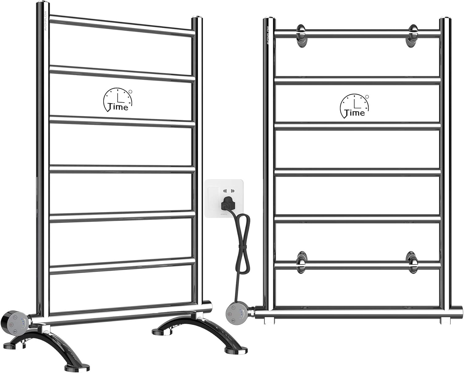 AVONFLOW Smart Towel Warmer with Timer Controller Heated Towel Heater Drying Rack Wall Mount & Free Standing Home Bathroom Use 250W Chrome Polish