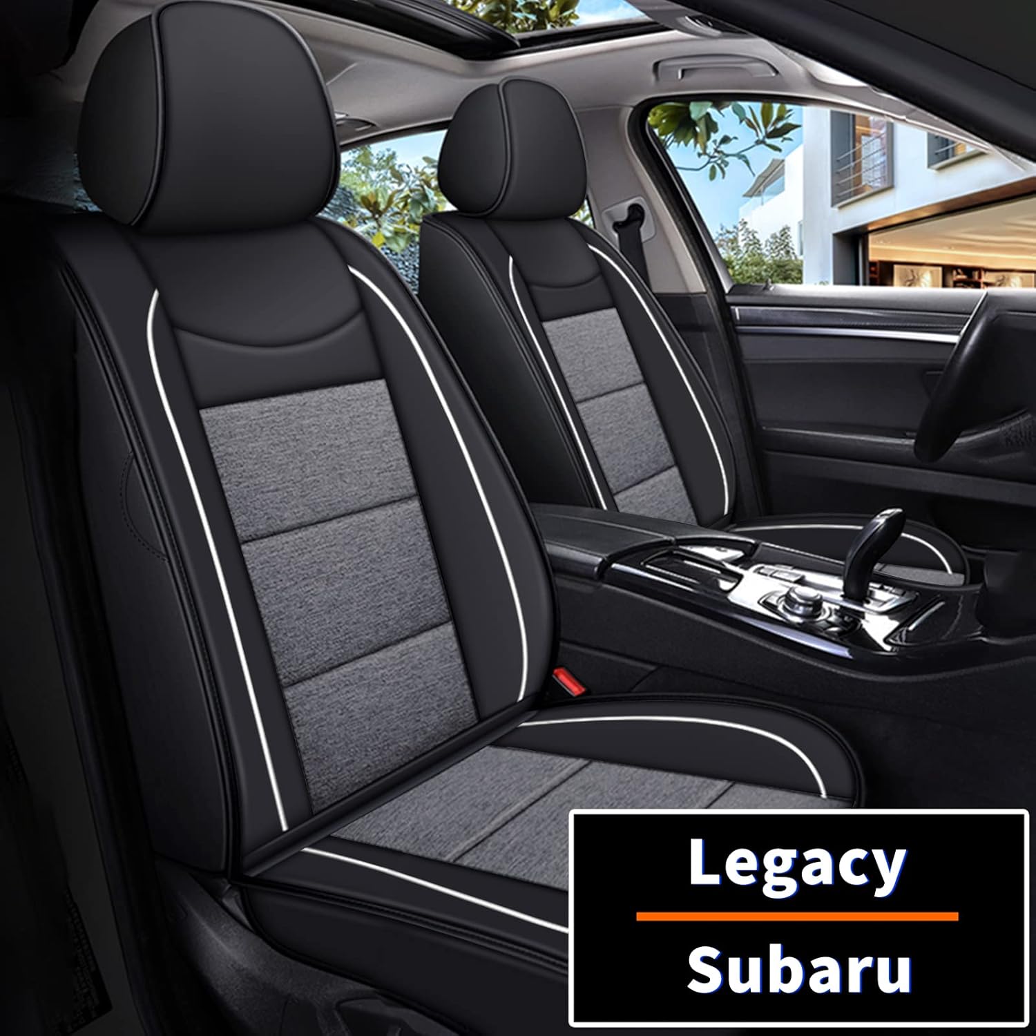 YORKNEIC Seat Cover Custom Fit for Subaru Legacy 2011-2019 front seats Leather and Linen Seat Protector Airbag Compatible Automotive Vehicle Cushion Cover for Subaru Legacy Comfortable Breathable 2PCs