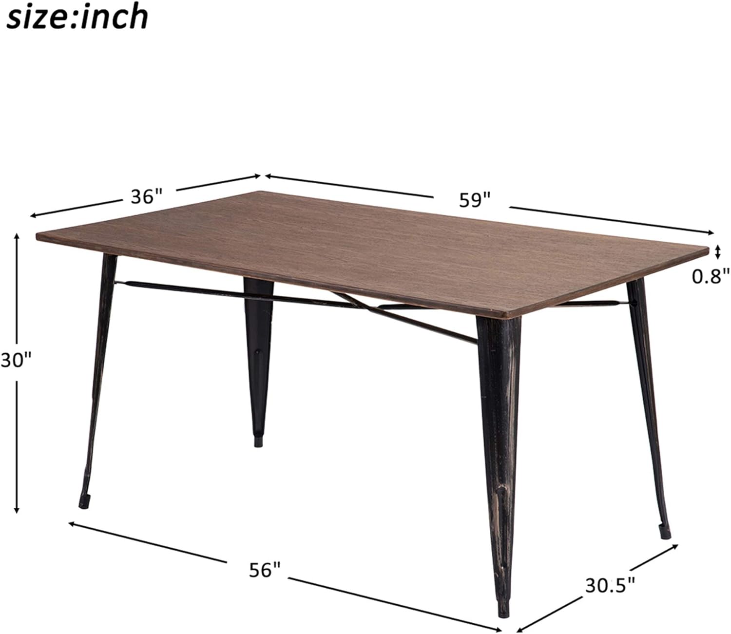 Merax Dining Table Rustic Style Rectangular Living Room Table with Distressed Black Metal Legs for Home Kitchen, Only Table, Not Include Bench or Chairs