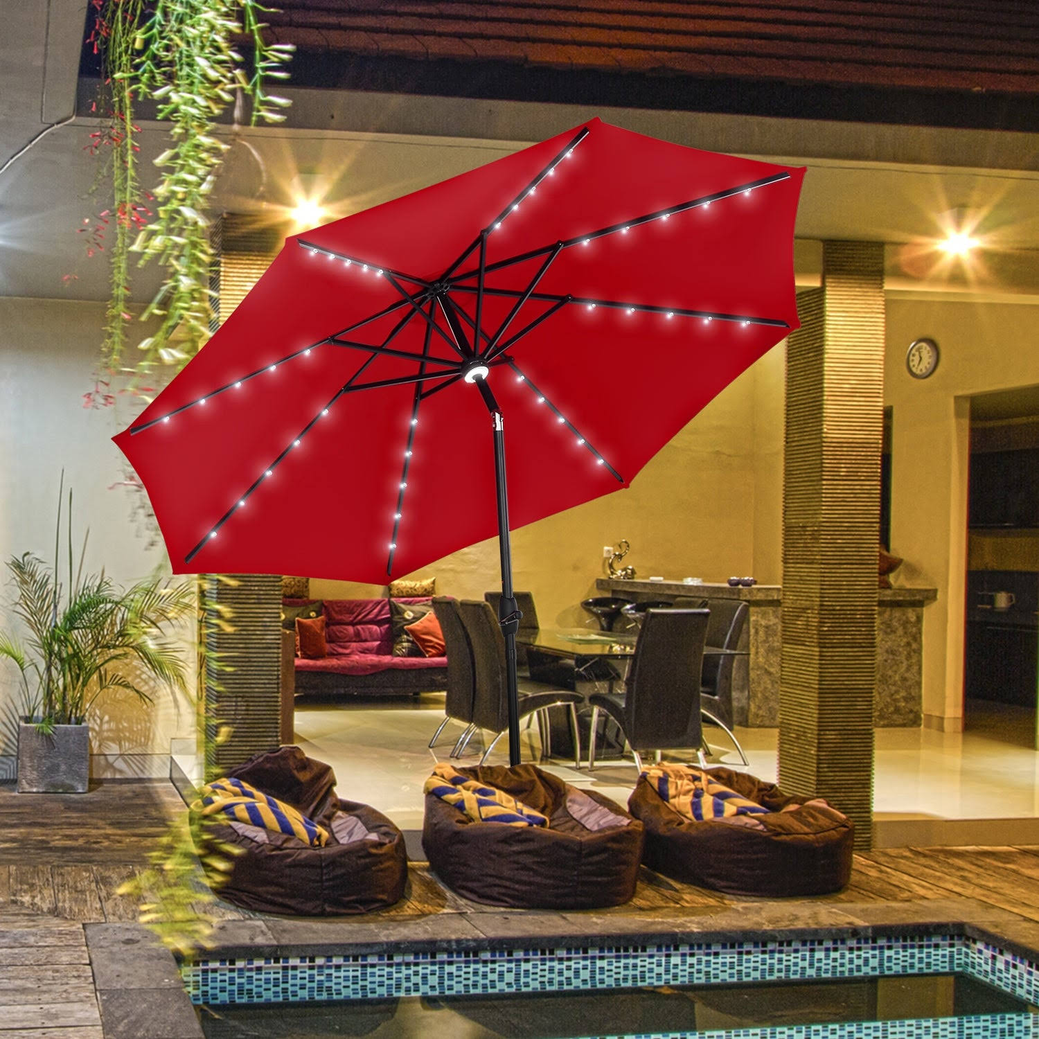 Ainfox 10ft Outdoor Patio Solar Umbrella for Garden,Backyard,Pool - Red