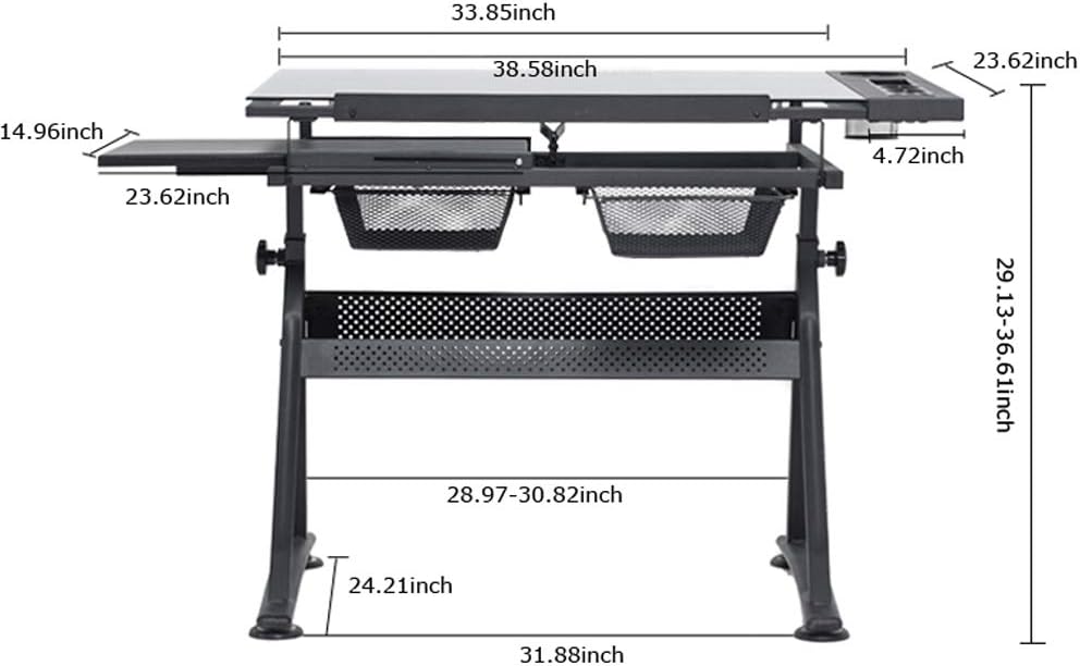 TECHTONGDA Adjustable Drafting Table Tattoo Stencil Glass Desk Artist Desk Tracing Drawing Working Station