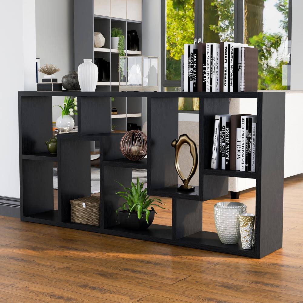 Furniture of America Dore 71 in. Black Wood 8-Shelf Standard Bookcase with Open Back
