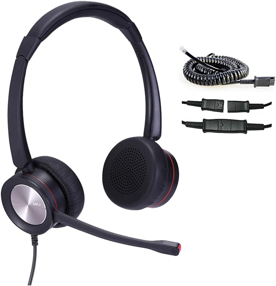 MKJ Cisco Headset with Microphone Noise Cancelling Office Headset for Desk Landline Dual Ear RJ9 Telephone Headset for Cisco Phones CP-7821 7841 6945 7941G 7942G 7945G 7962G 7965G 7975G 8841 8865 9975 Pack of 2
