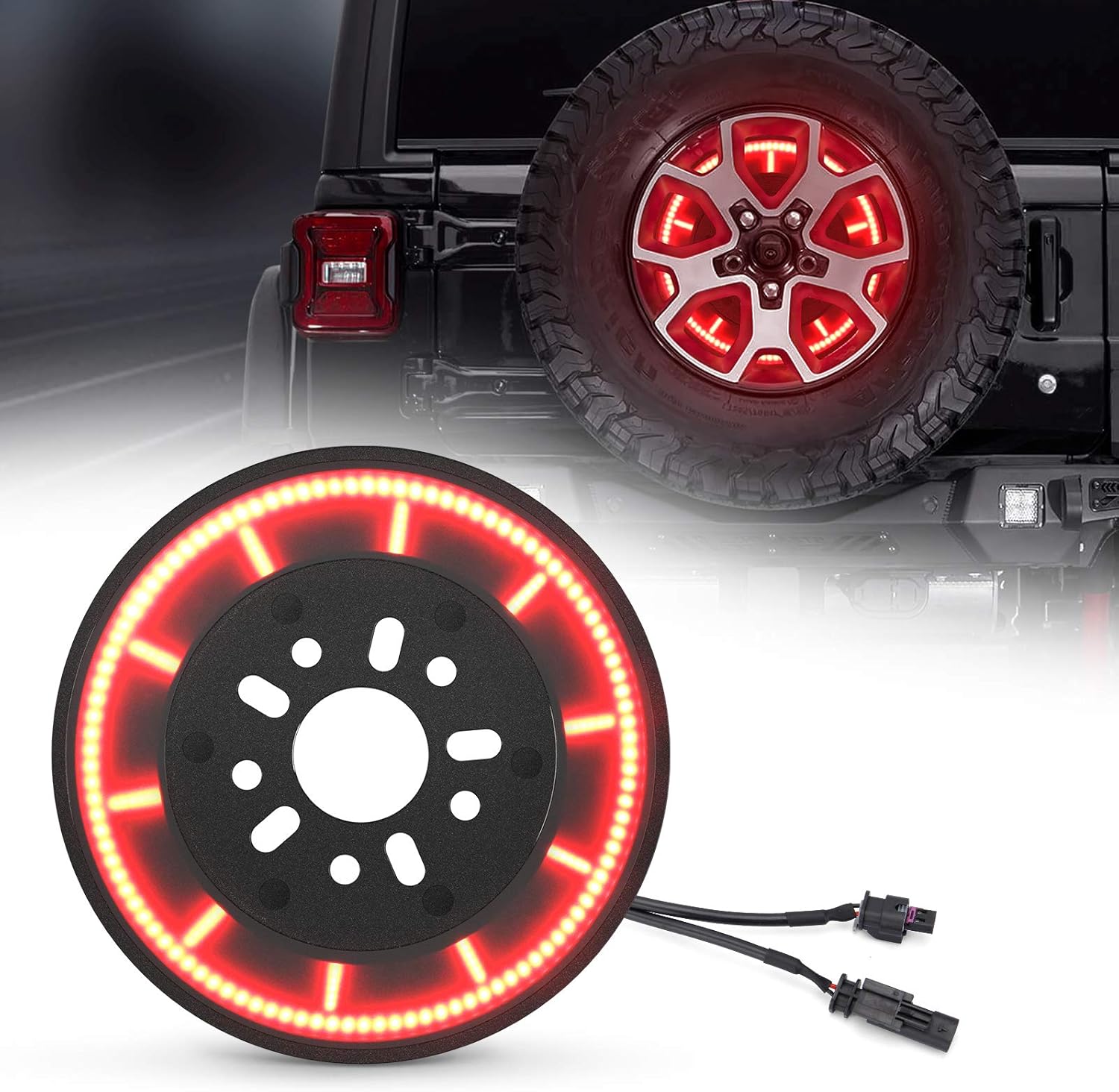 SUPAREE Plug & Play Spare Tire Brake Light T- Style Wheel Light 3rd Third Brake Light Compatible with Jeep Wrangler 2007-2017 JK JKU YJ TJ,Red Light Pack of 2