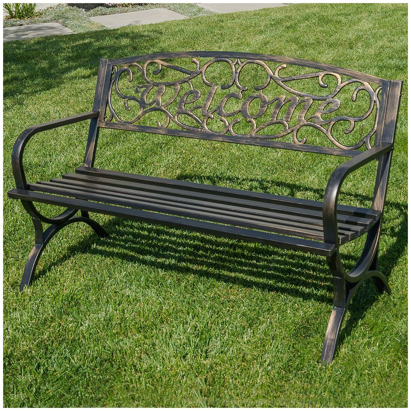 Belleze 50x22 Welcome Patio Garden Outdoor Park Bench Backyard (Bronze)