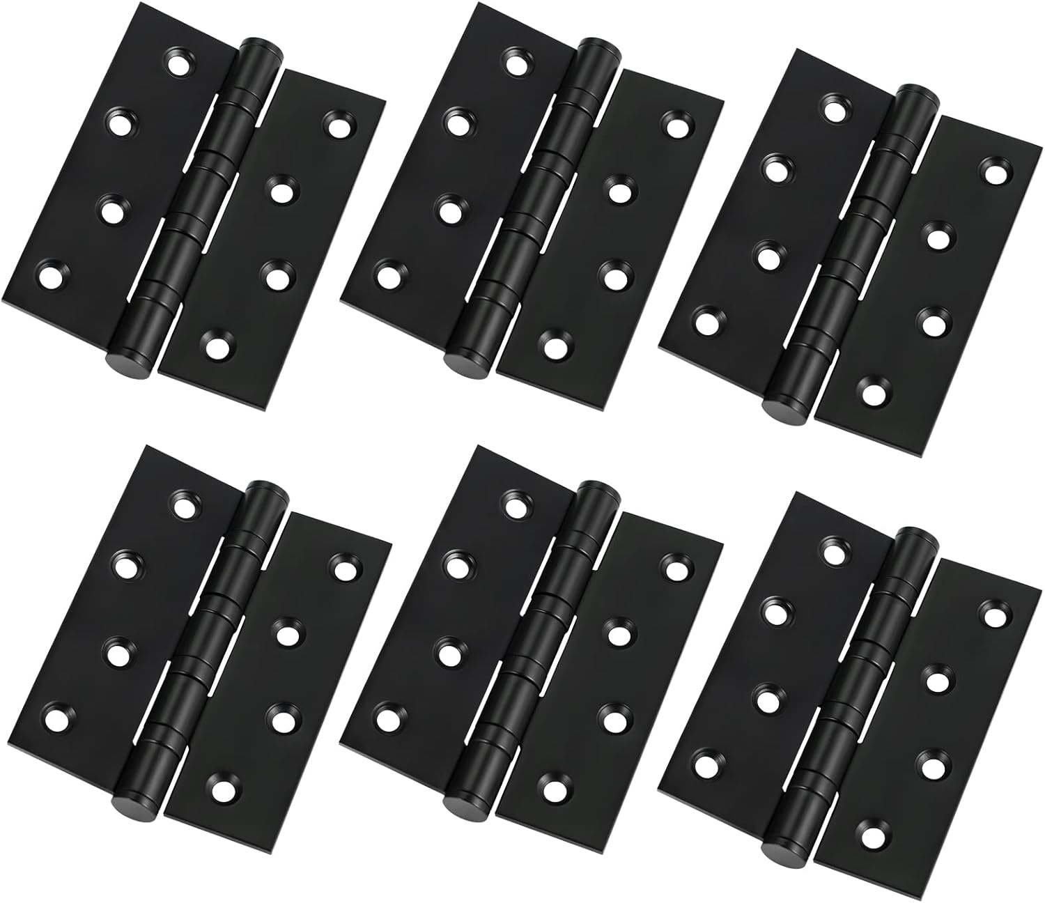 6 Pack Matte Black Door Hinges,Heavy Duty 0.1InchThicken Stainless Steel Right Angle Interior Door Hinge 4 Inch x 3 Inch with 48 Screws for Standard Family Bedroom Door (Matte Black)