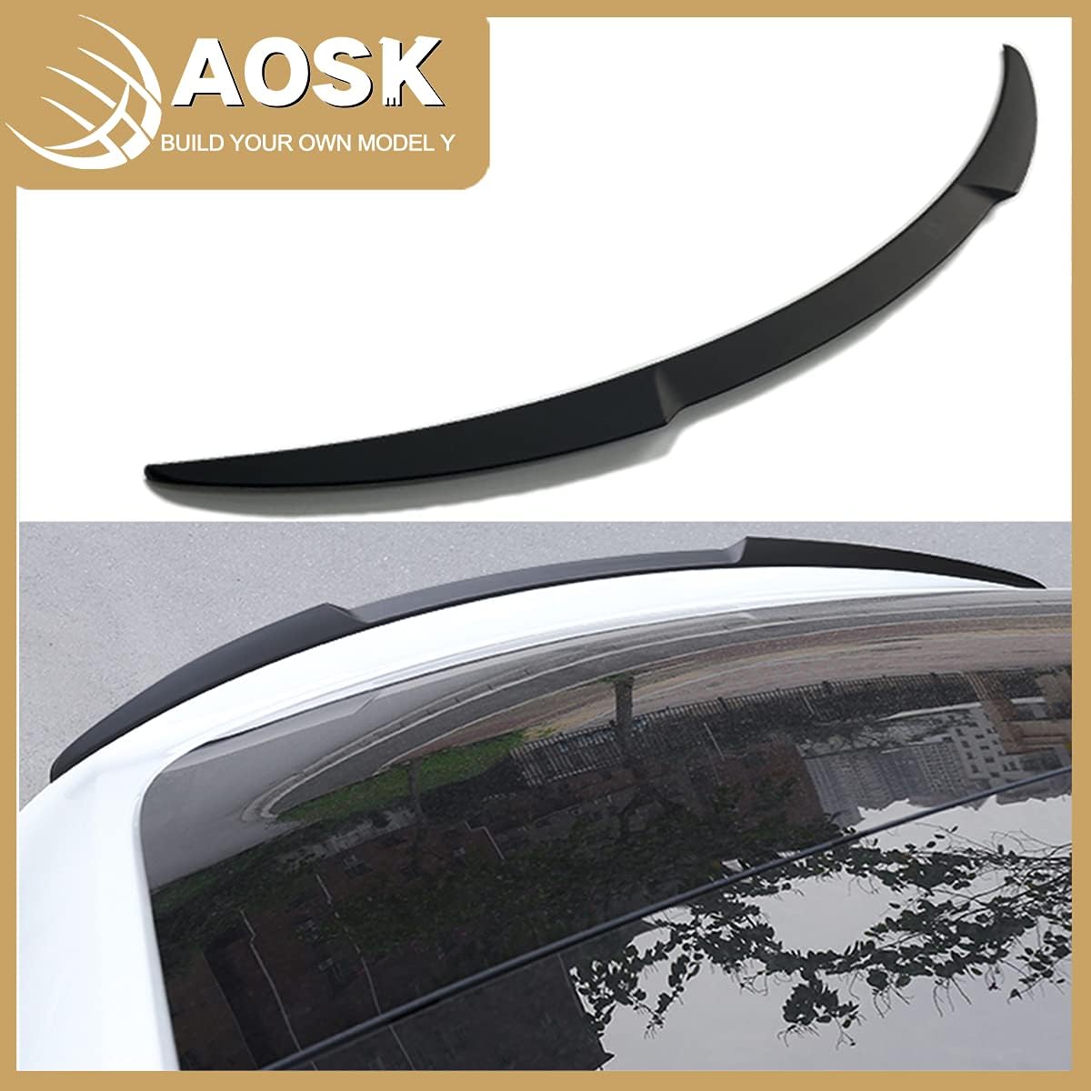 AOSK for Tesla Model Y Spoiler Wings OEM Style ABS for 2020-2021 Tesla Model Y Rear Trunk Spoiler Lip Tail Wing Rear Trunk Lid (V-Shape Matt Black)