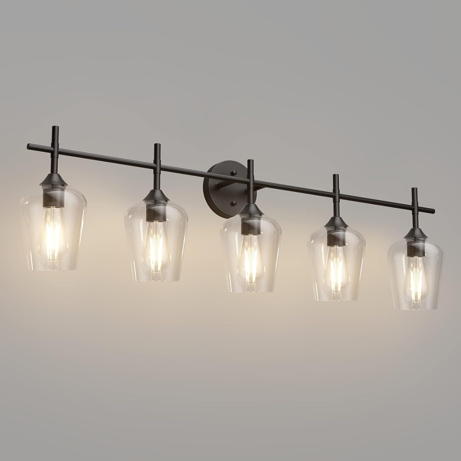 Ralbay Industrial Bathroom Vanity Light Fixtures 3-Lights Matte Black with Clear Glass Vintage Edison Wall Lamp Light Fixture for Bathroom