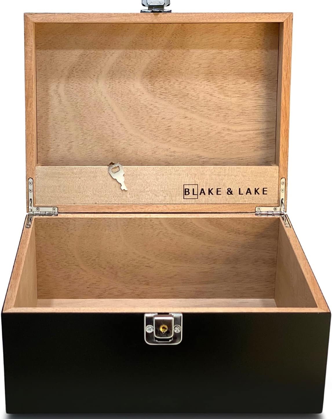 Locking Wood Storage Box - Decorative box for Home or Office - Wooden Box with Hinged Lid Keepsake Box with Lock Oak Box for Home (Dark Oak) Pack of 2