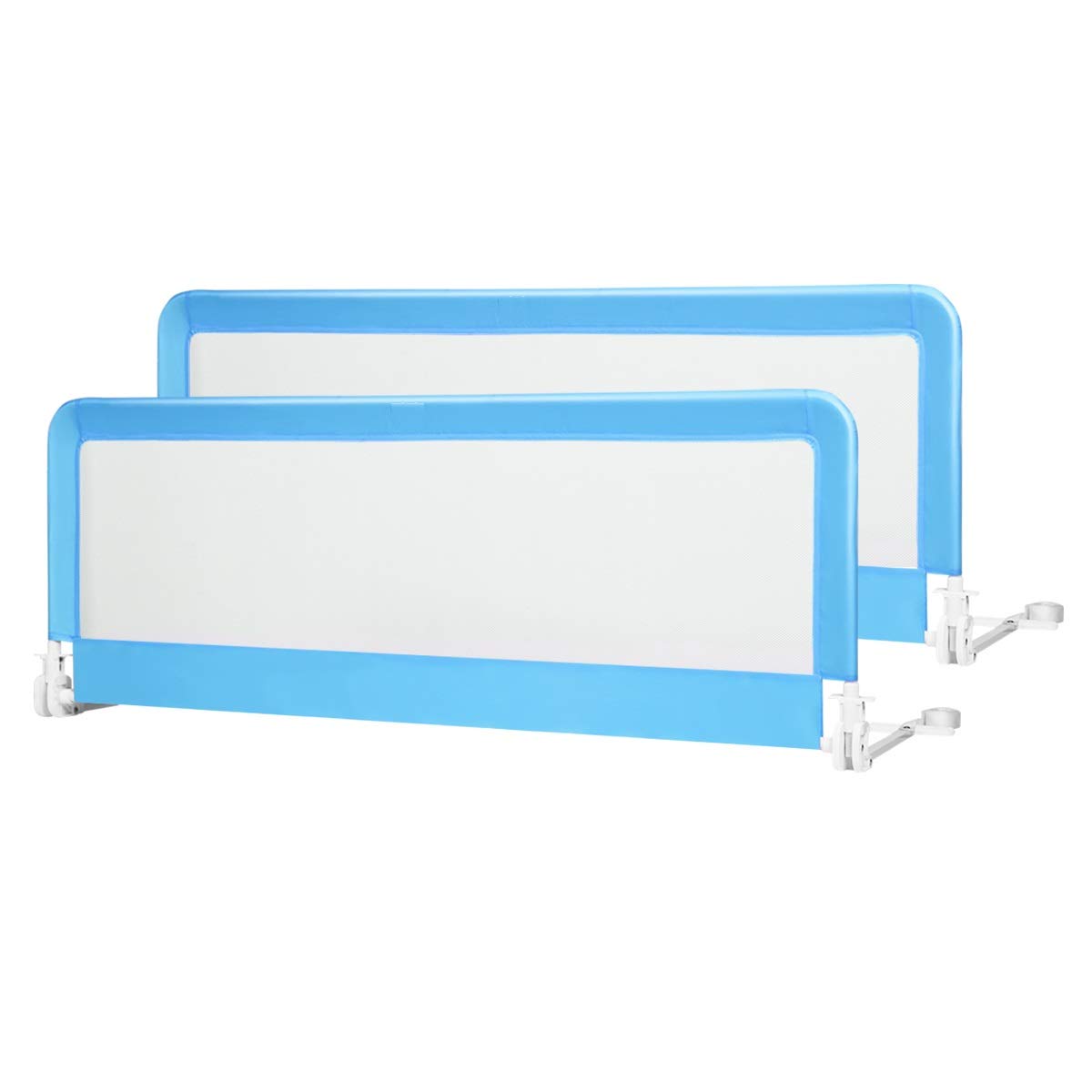 Costzon Double Sided Bed Rail Guard, 2 Pack, Extra Long Swing Down Safety Guard w/Straps for Toddler Convertible Crib, Folding Baby Bedrail for Kids Twin Double Full Queen King Mattress, Gray, 59 Inch